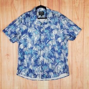 Bonobos Riviera Mens‎ Shirt XL Blue Abstract Palm Print Short Sleeve Button Up